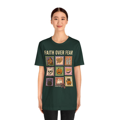 Faith Over Fear Shirt, Christian Halloween Stamp T-Shirt, Religious Spooky Season Tee