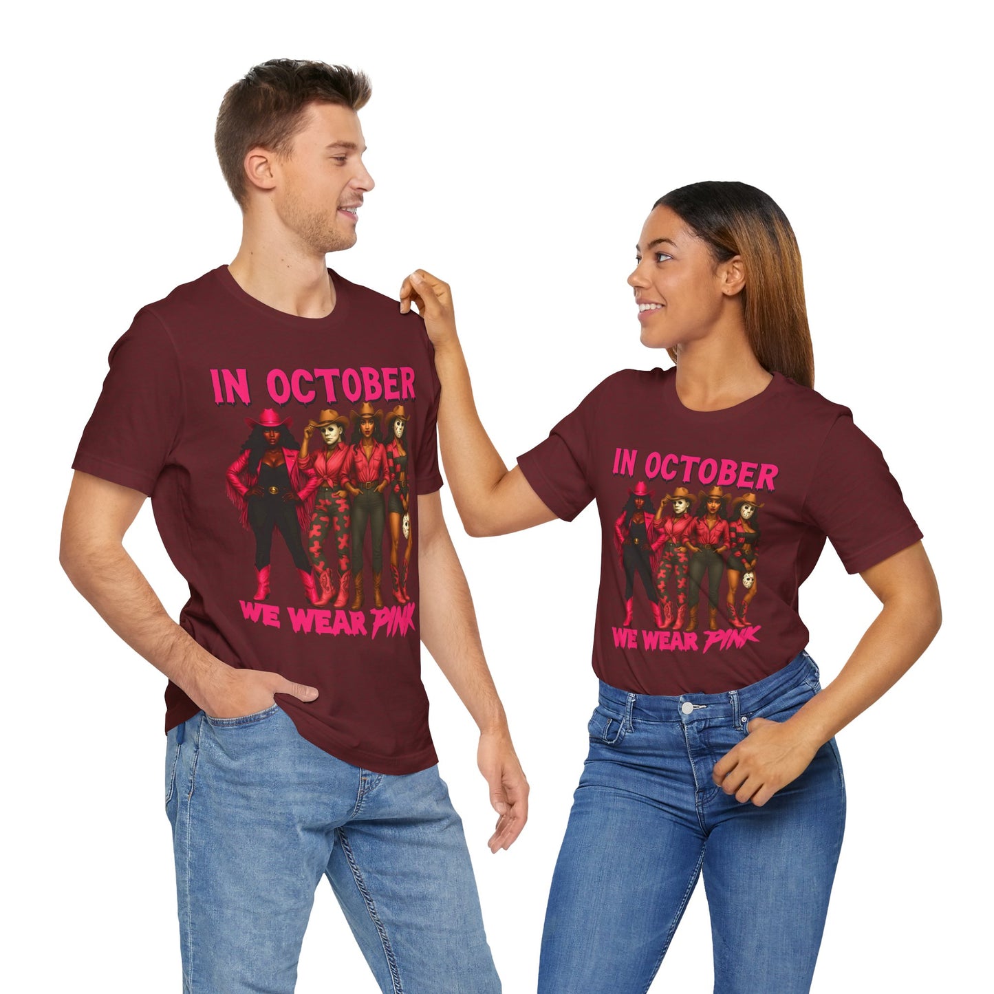 In October We Wear Pink Shirt – Western Cowgirl Squad Halloween Awareness Tee