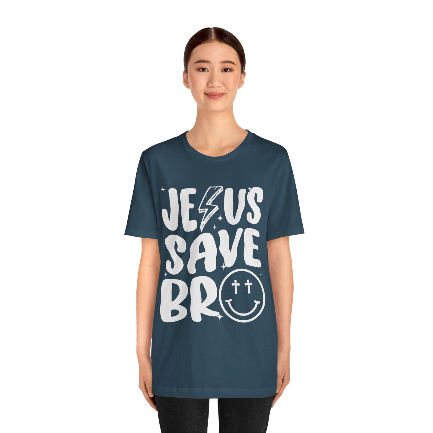 Jesus Saves Bro Shirt – Funny Retro Christian Cross Christmas Faith Tee