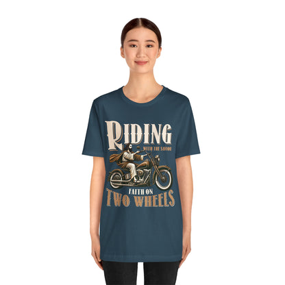 Riding With the Savior Shirt – Christian Biker Motorcycle Faith Graphic Tee