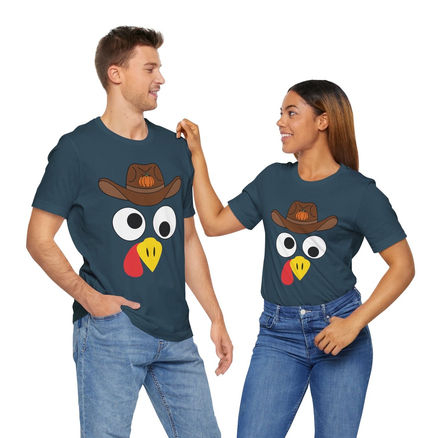 Thanksgiving Couples Turkey Face Shirt – Funny Cowboy & Cowgirl Matching Tee