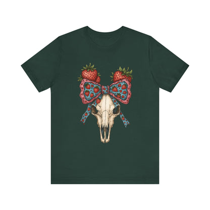 Retro Strawberry Cow Skull Shirt – Western Coquette Summer Vibes Tee