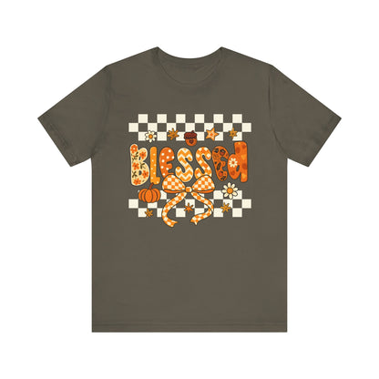 Blessed Checkerboard Pumpkin Shirt – Christian Thankful Fall Thanksgiving Tee