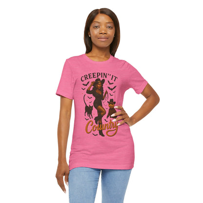 Creepin’ It Country Shirt – Spooky Cowgirl Pumpkin Western Halloween Tee