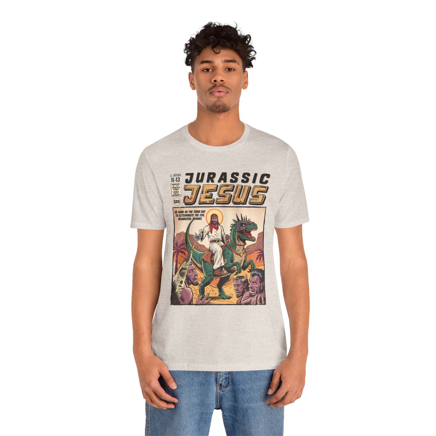 Jurassic Jesus Shirt – Dino-Riding Savior Comic Book Christian Tee