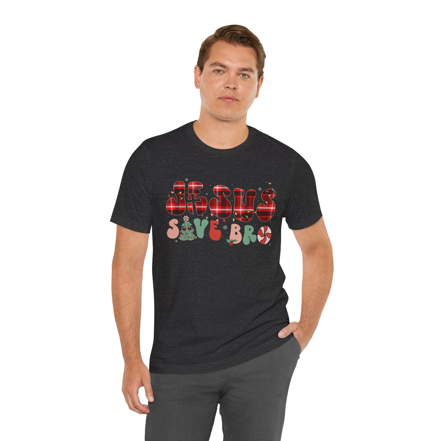 Groovy Jesus Saves Bro Shirt – Retro Red Plaid Christian Christmas Tee