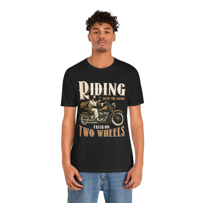 Riding With the Savior Shirt – Christian Biker Motorcycle Faith Graphic Tee