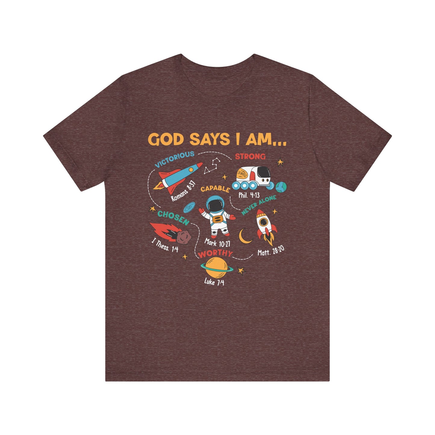 God Says I Am Kids Shirt – Christian Astronaut Space Galaxy Bible Affirmation Tee