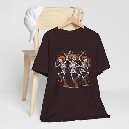 Dancing Skeleton Cowboy Western Rodeo Halloween Spooky Vibes T-Shirt