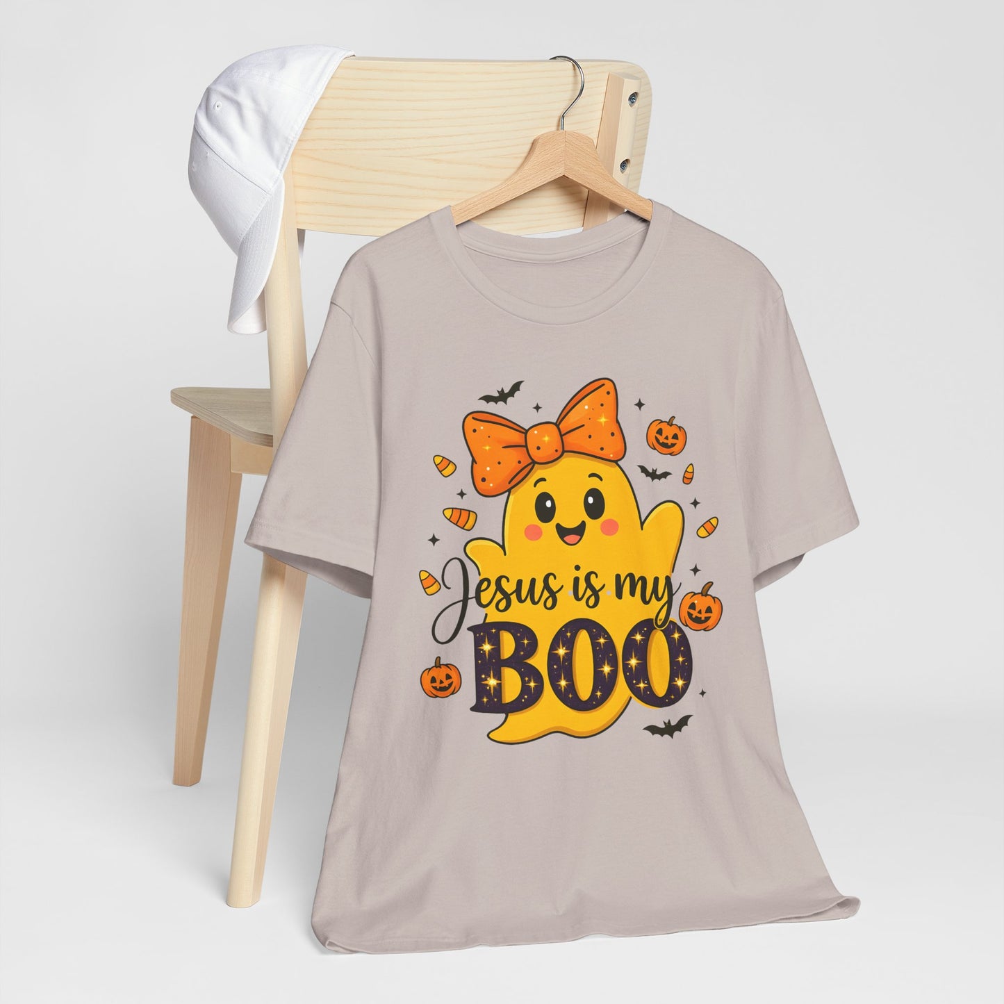 Jesus Is My Boo Shirt – Cute Christian Ghost with Bow Halloween Faith Tee