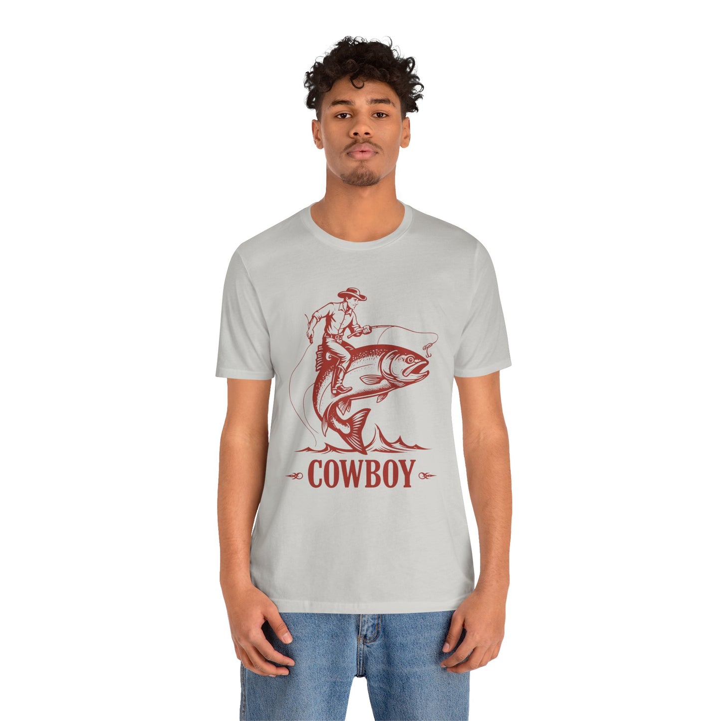 Cowboy Riding a Giant Fish Shirt – Vintage Western Fishing Rodeo Tee