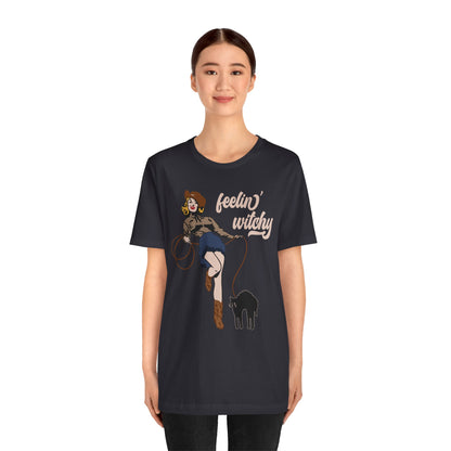 Feeling Witchy Shirt – Vintage Pin-Up Girl & Black Cat Halloween Tee