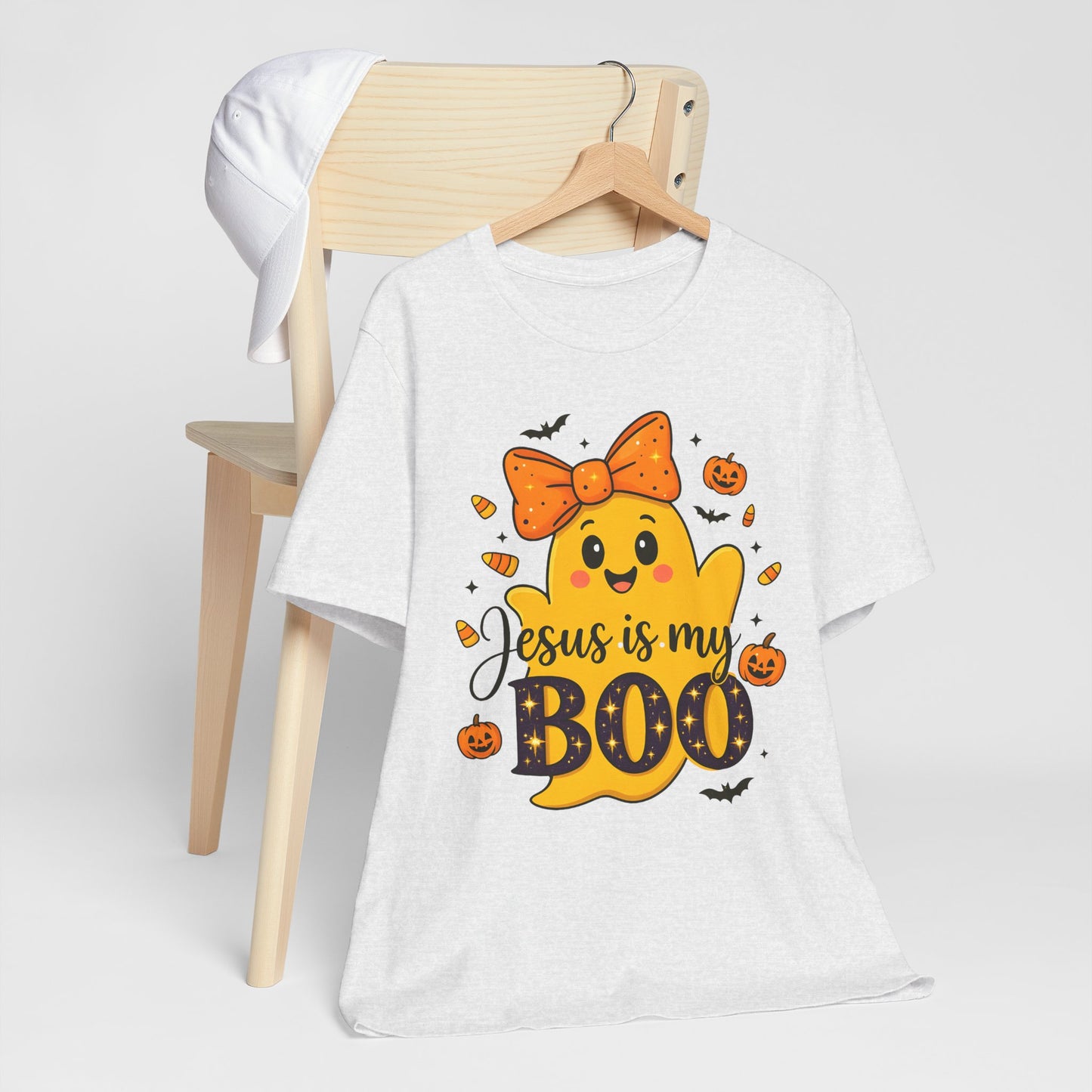 Jesus Is My Boo Shirt – Cute Christian Ghost with Bow Halloween Faith Tee