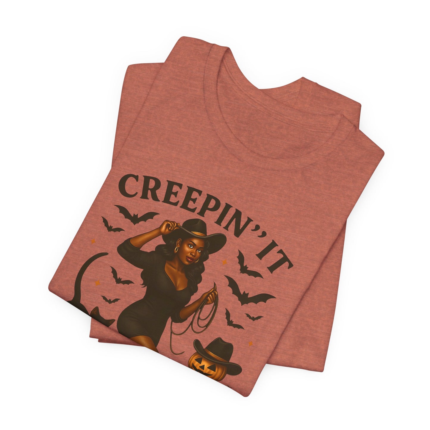 Creepin’ It Country Shirt – Spooky Cowgirl Pumpkin Western Halloween Tee