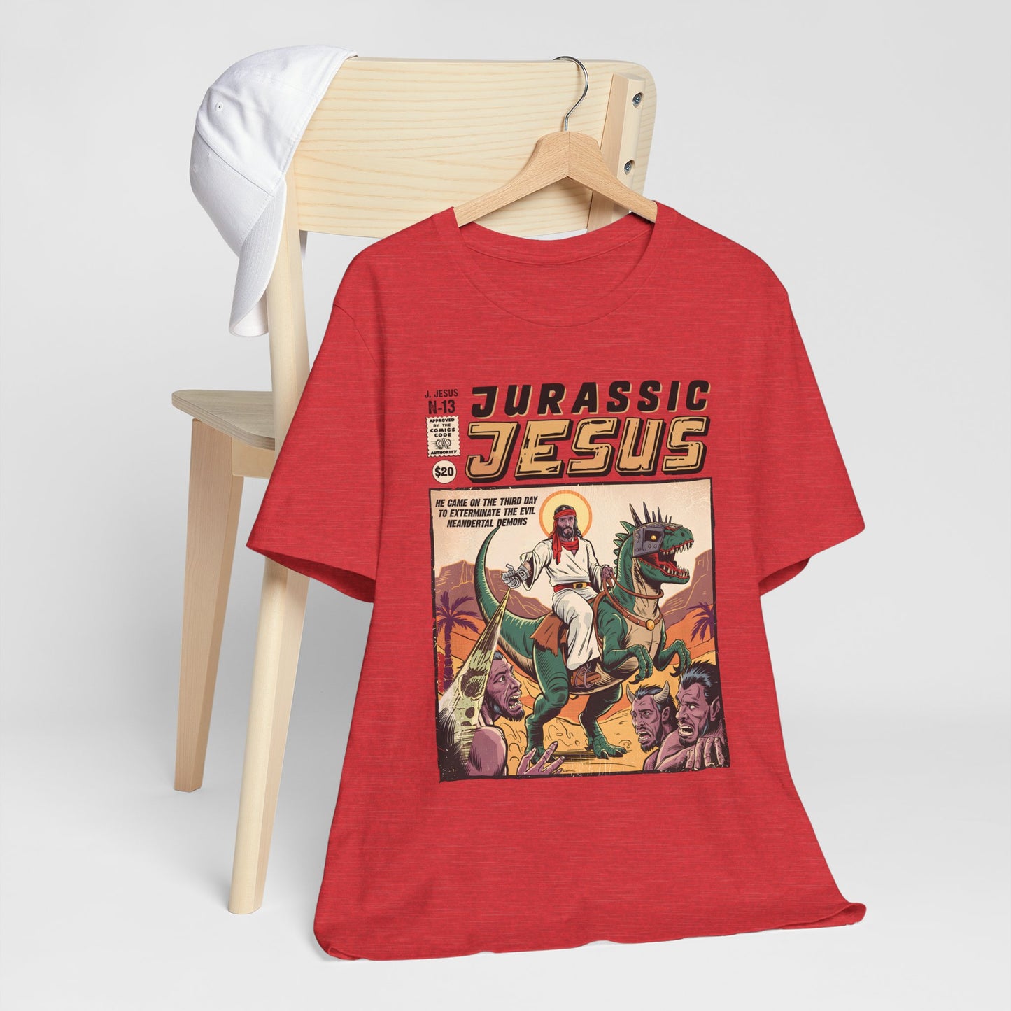 Jurassic Jesus Shirt – Dino-Riding Savior Comic Book Christian Tee