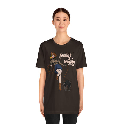 Feeling Witchy Shirt – Vintage Pin-Up Girl & Black Cat Halloween Tee
