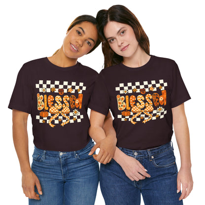 Blessed Checkerboard Pumpkin Shirt – Christian Thankful Fall Thanksgiving Tee