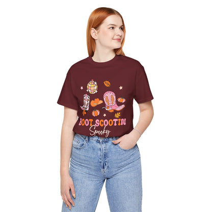 Boot Scootin Spooky Howdy Western Halloween Thanksgiving T-Shirt, Retro Cowgirl Fall Tee