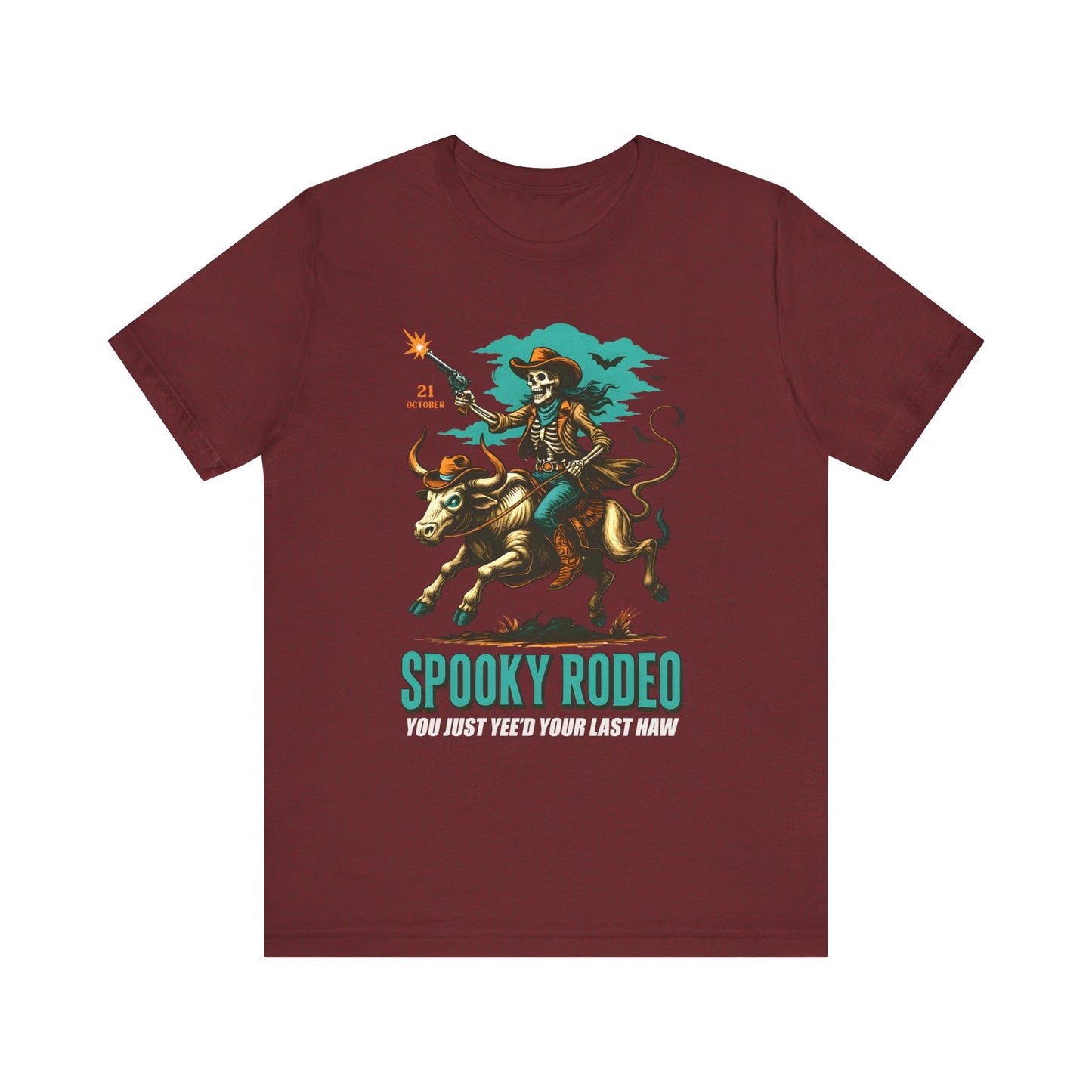 Spooky Rodeo Shirt Skeleton Cowboy Halloween Tee, Western Bull Rider Graphic for Fall