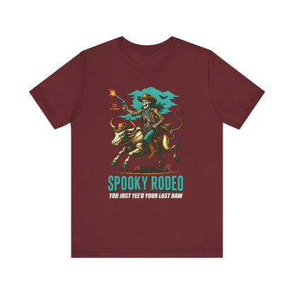 Spooky Rodeo Shirt Skeleton Cowboy Halloween Tee, Western Bull Rider Graphic for Fall