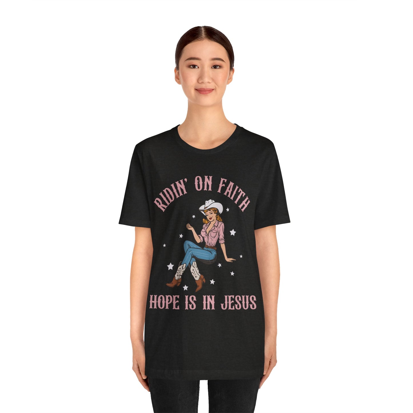Ridin’ On Faith Shirt – Christian Cowgirl Rodeo Western Jesus Tee