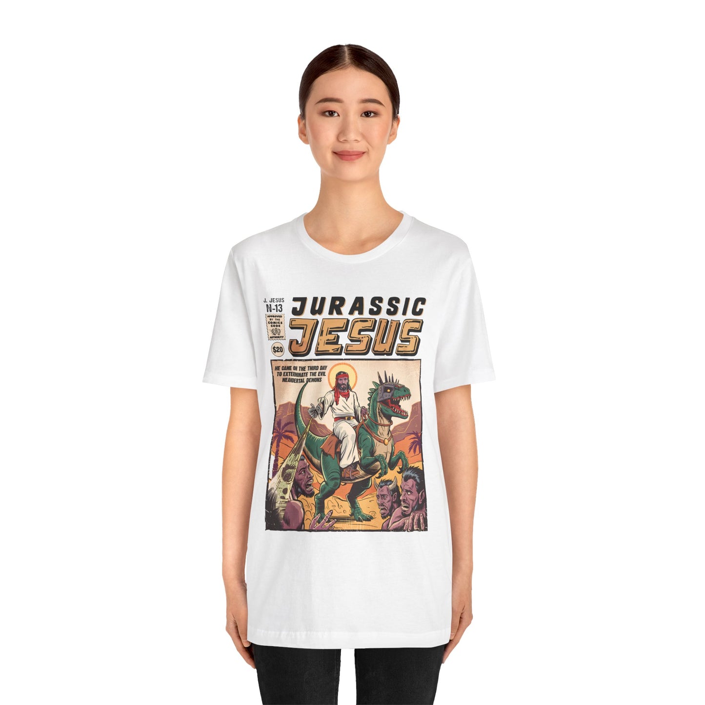 Jurassic Jesus Shirt – Dino-Riding Savior Comic Book Christian Tee