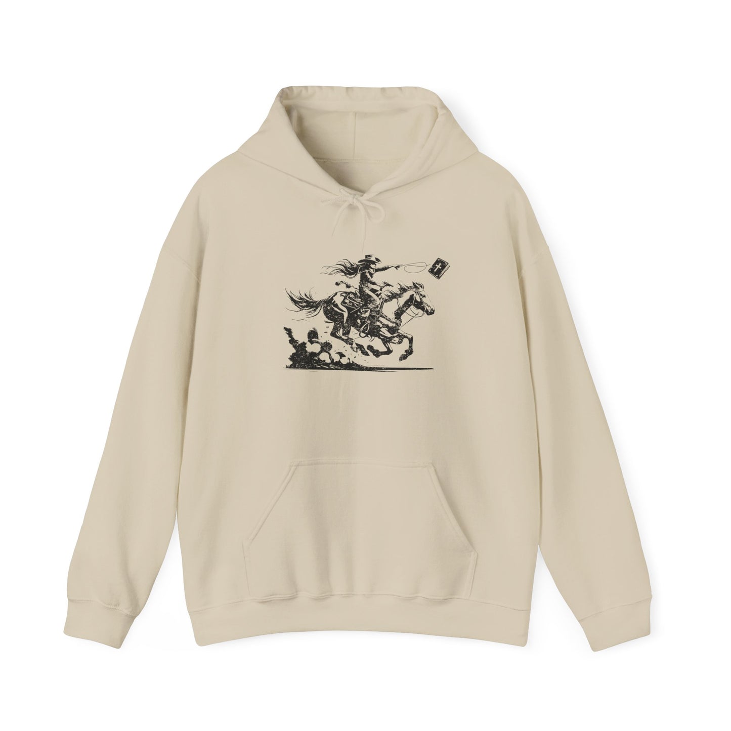Cowgirl Riding Horse Hoodie – Christian Scripture Western Rodeo Texas Pullover