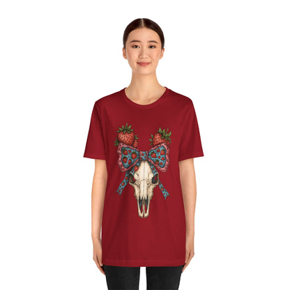 Retro Strawberry Cow Skull Shirt – Western Coquette Summer Vibes Tee