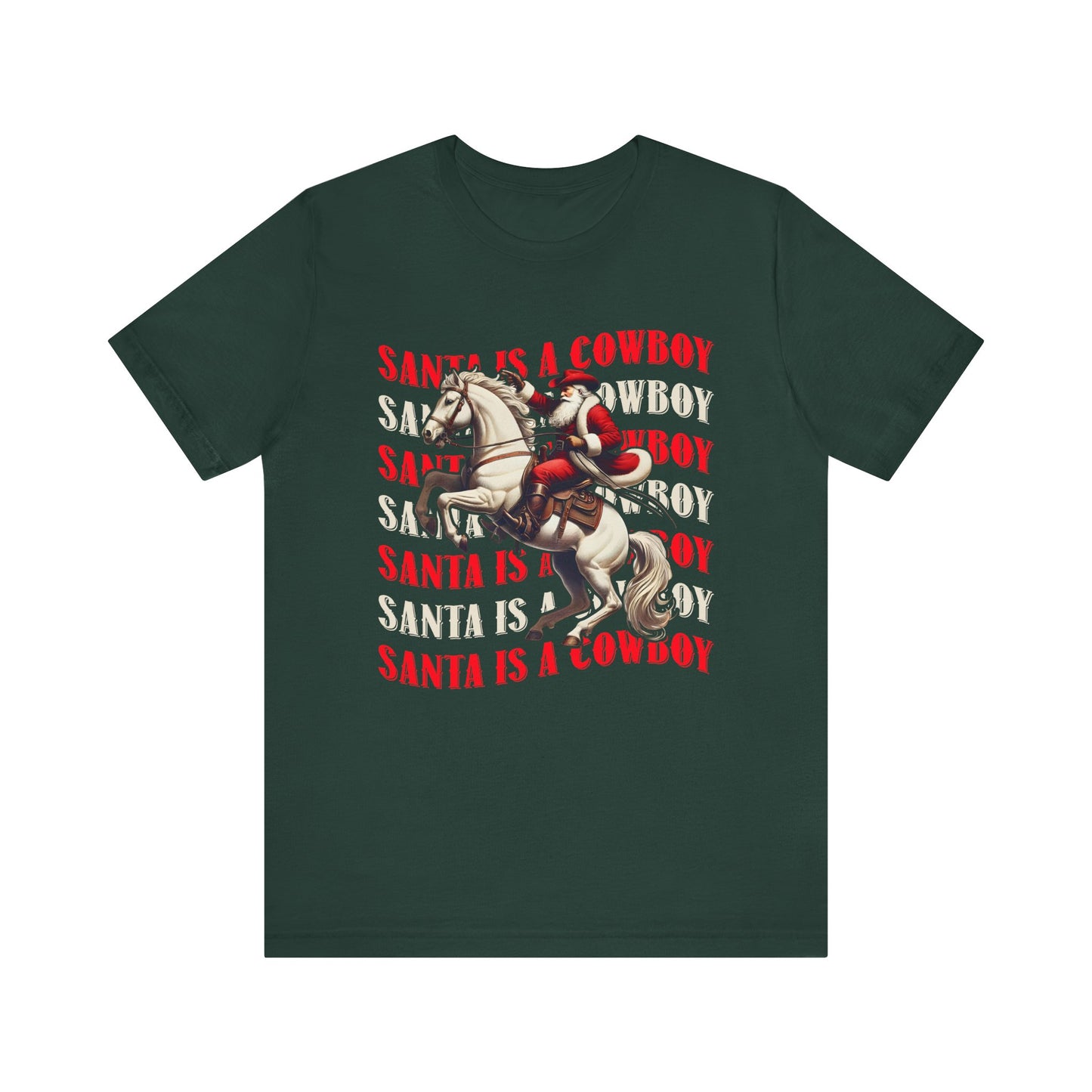 Santa Is a Cowboy Shirt – Western Christmas Tee, Texas Horseback Santa Claus