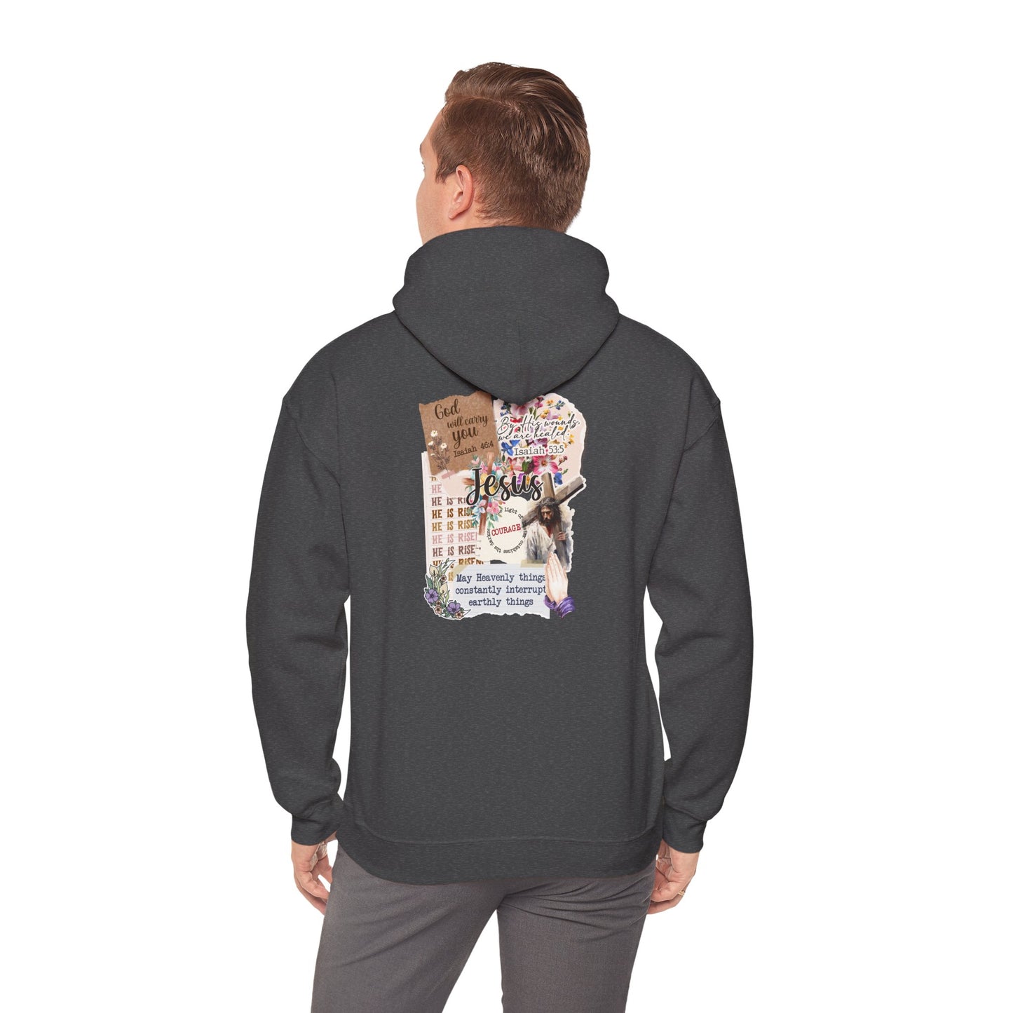 Jesus Collage Floral Hoodie – Christian Faith Bible Verse Cross Pullover