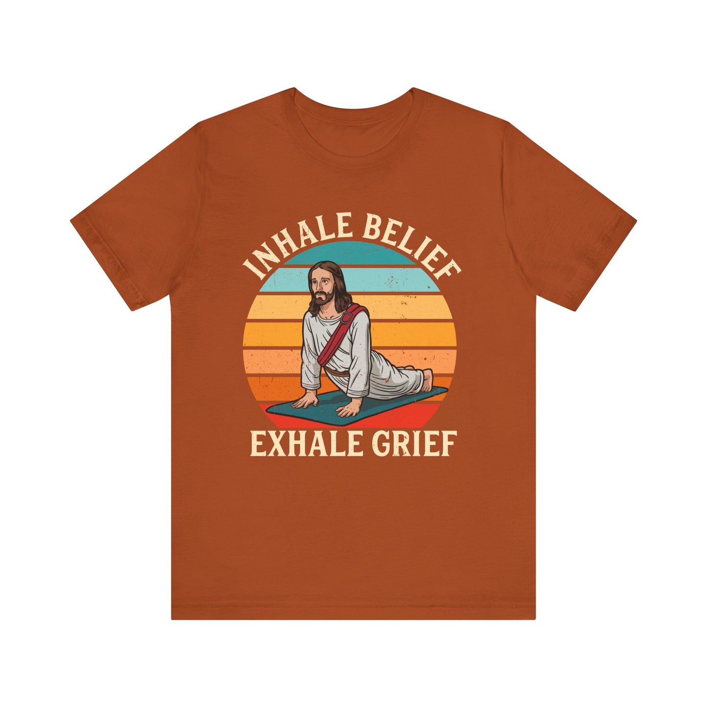 Jesus Inhale Belief Exhale Grief Shirt – Christian Yoga Retro Faith Wellness Tee