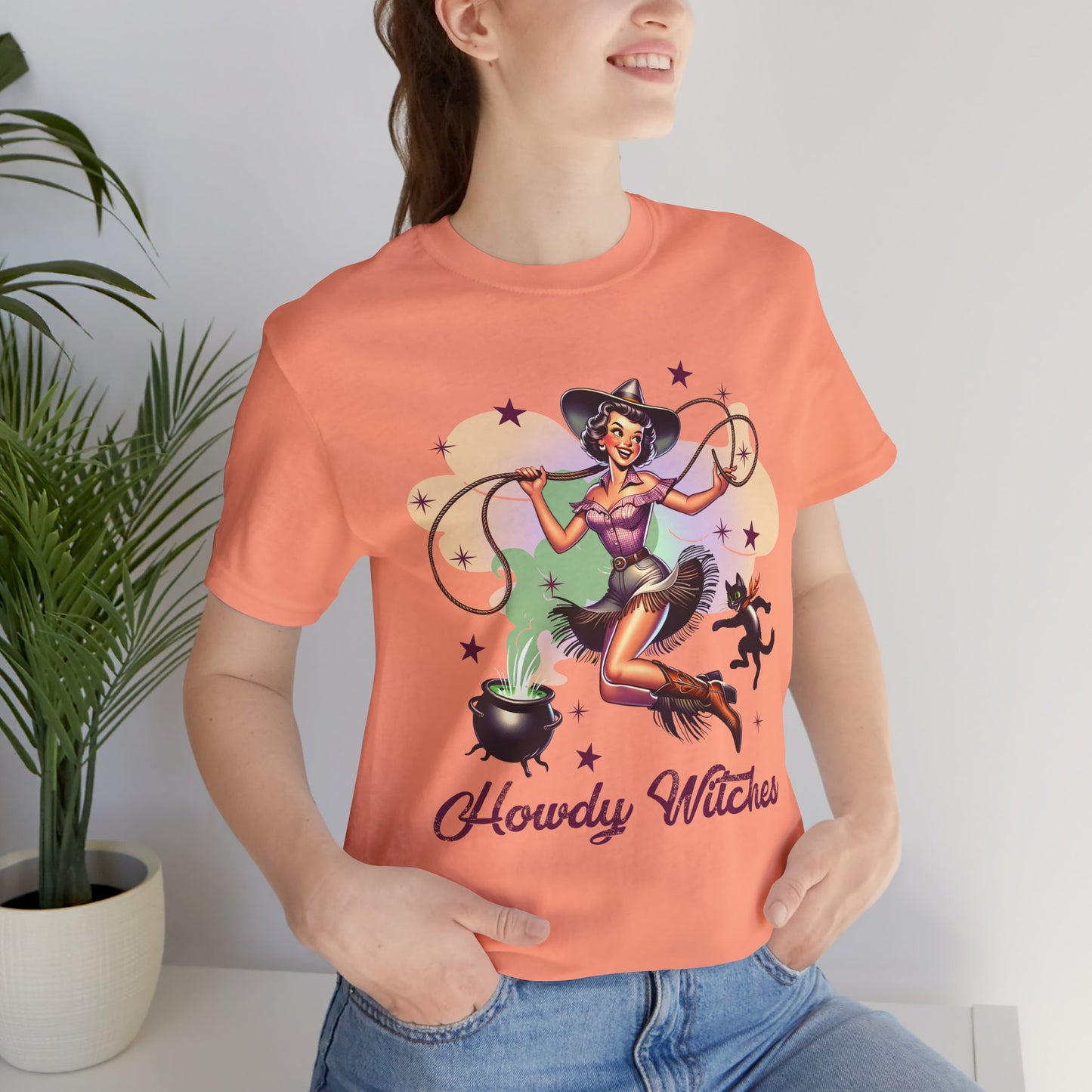 Howdy Witches Cowgirl Halloween Rodeo Western Black Cat T-Shirt
