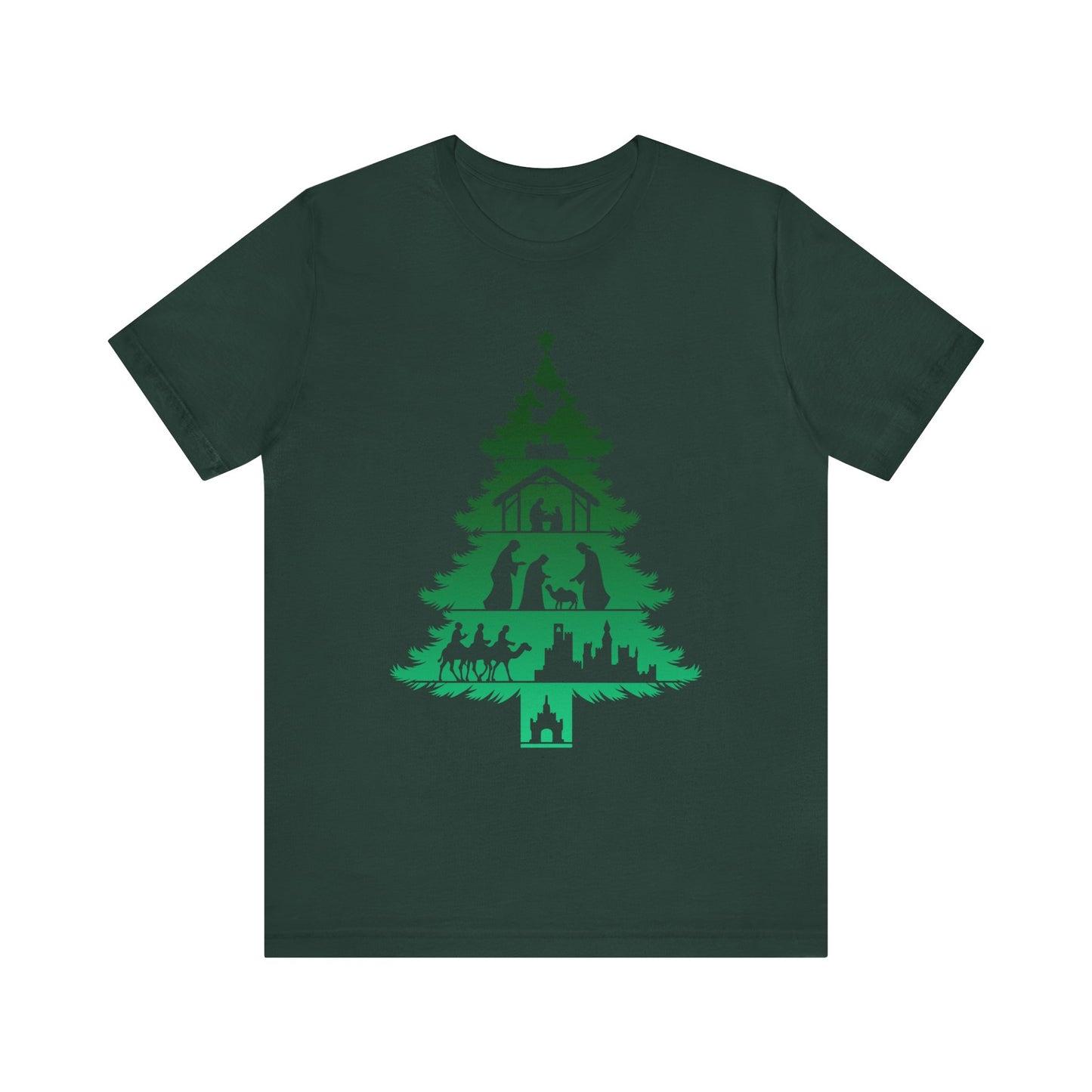 Nativity Christmas Tree Shirt – Christian Faith Holiday Pajama Top Tee