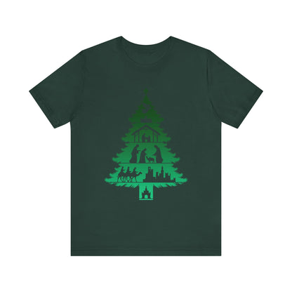 Nativity Christmas Tree Shirt – Christian Faith Holiday Pajama Top Tee
