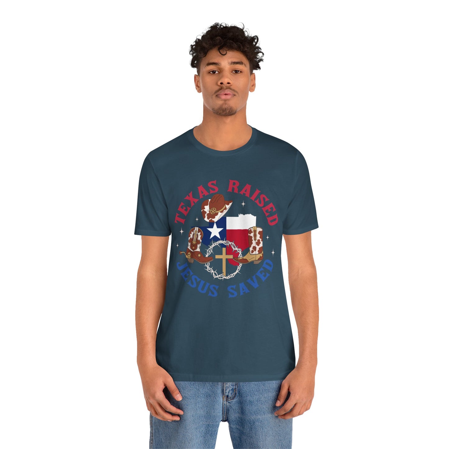 Southern Jesus Saved Shirt – Texas Raised Cowboy Christian Western Tee