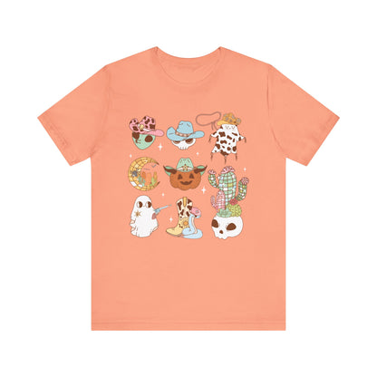 Western Halloween Cowboy Alien Rodeo Skull Spooky Ghost Kids T-Shirt