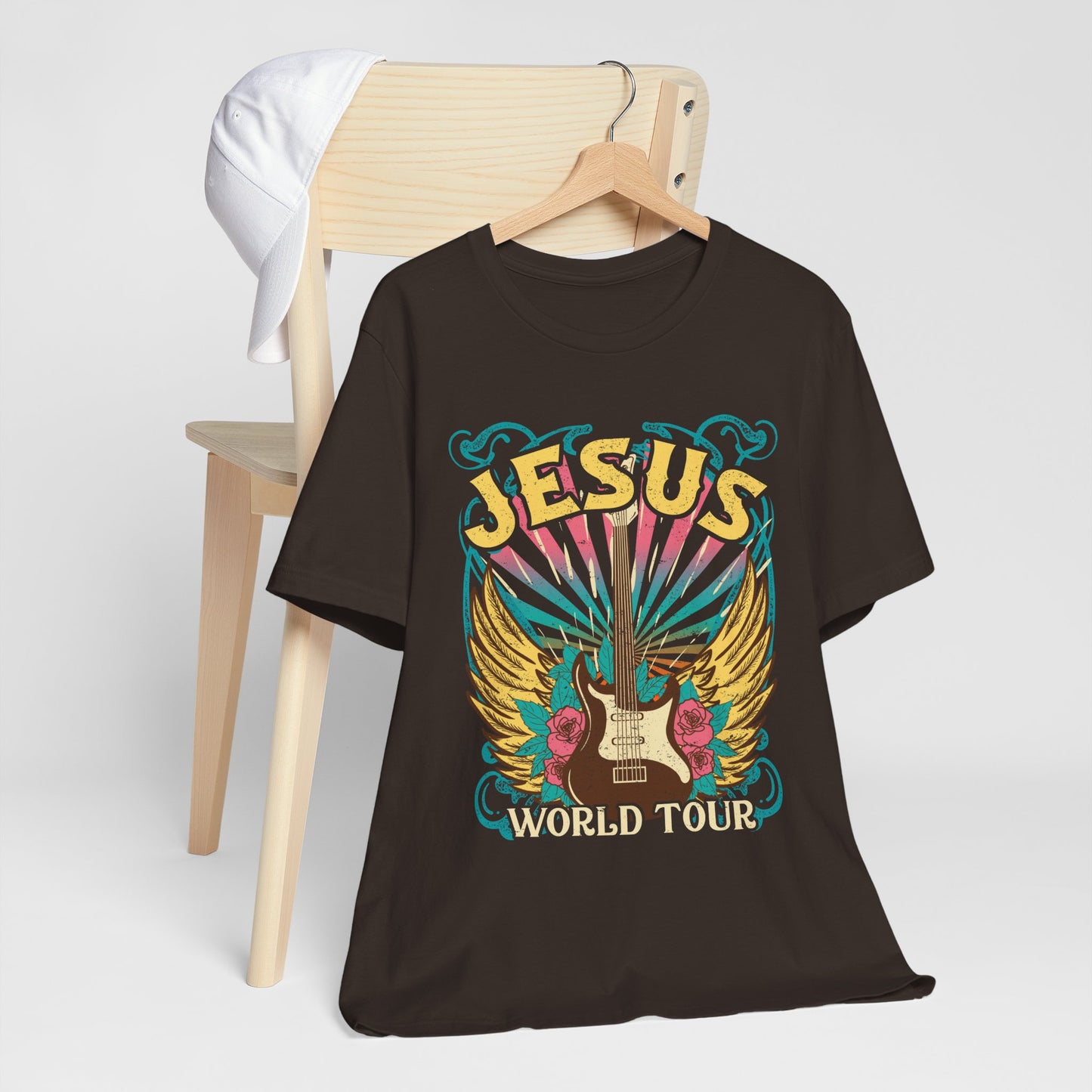 Jesus World Tour Shirt – Retro 70s 80s Rock Concert Guitar Christian Tee