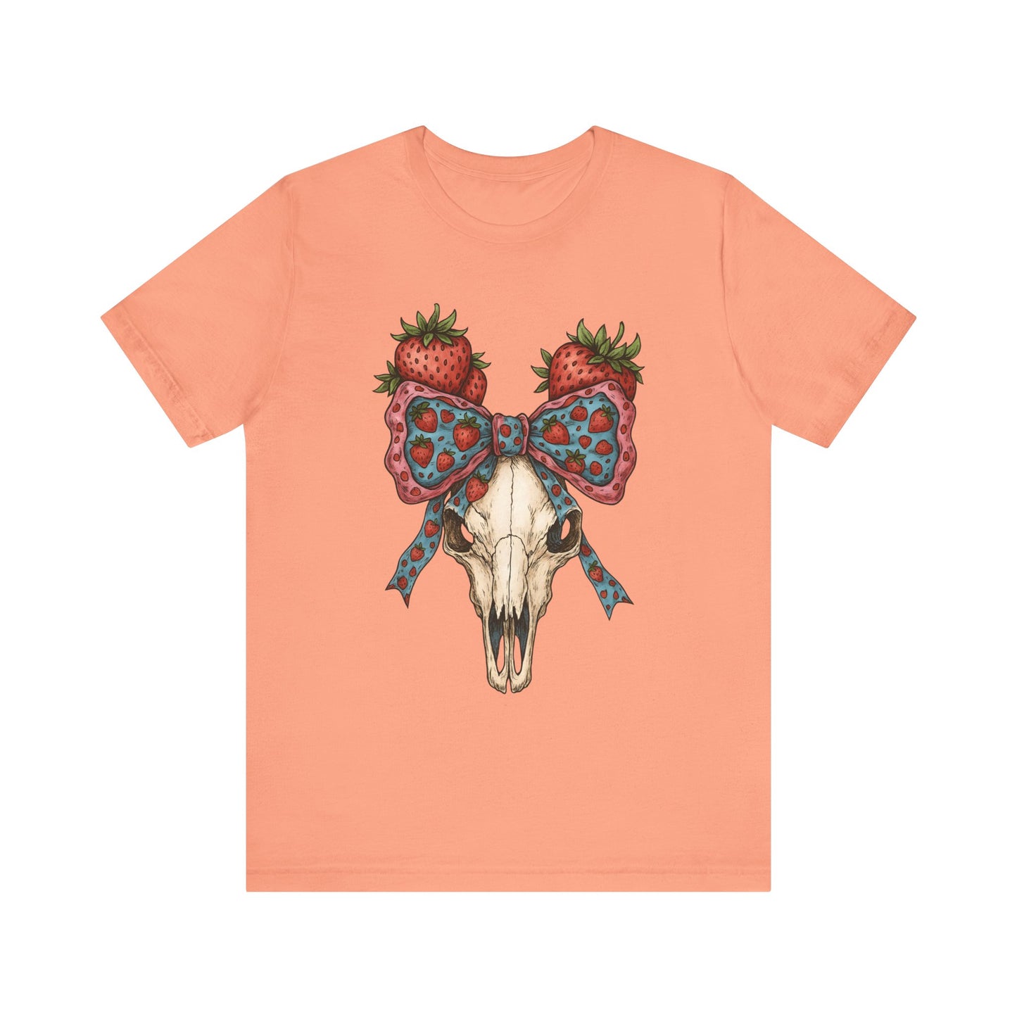 Retro Strawberry Cow Skull Shirt – Western Coquette Summer Vibes Tee