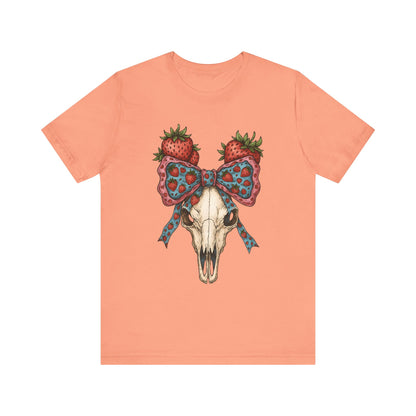 Retro Strawberry Cow Skull Shirt – Western Coquette Summer Vibes Tee