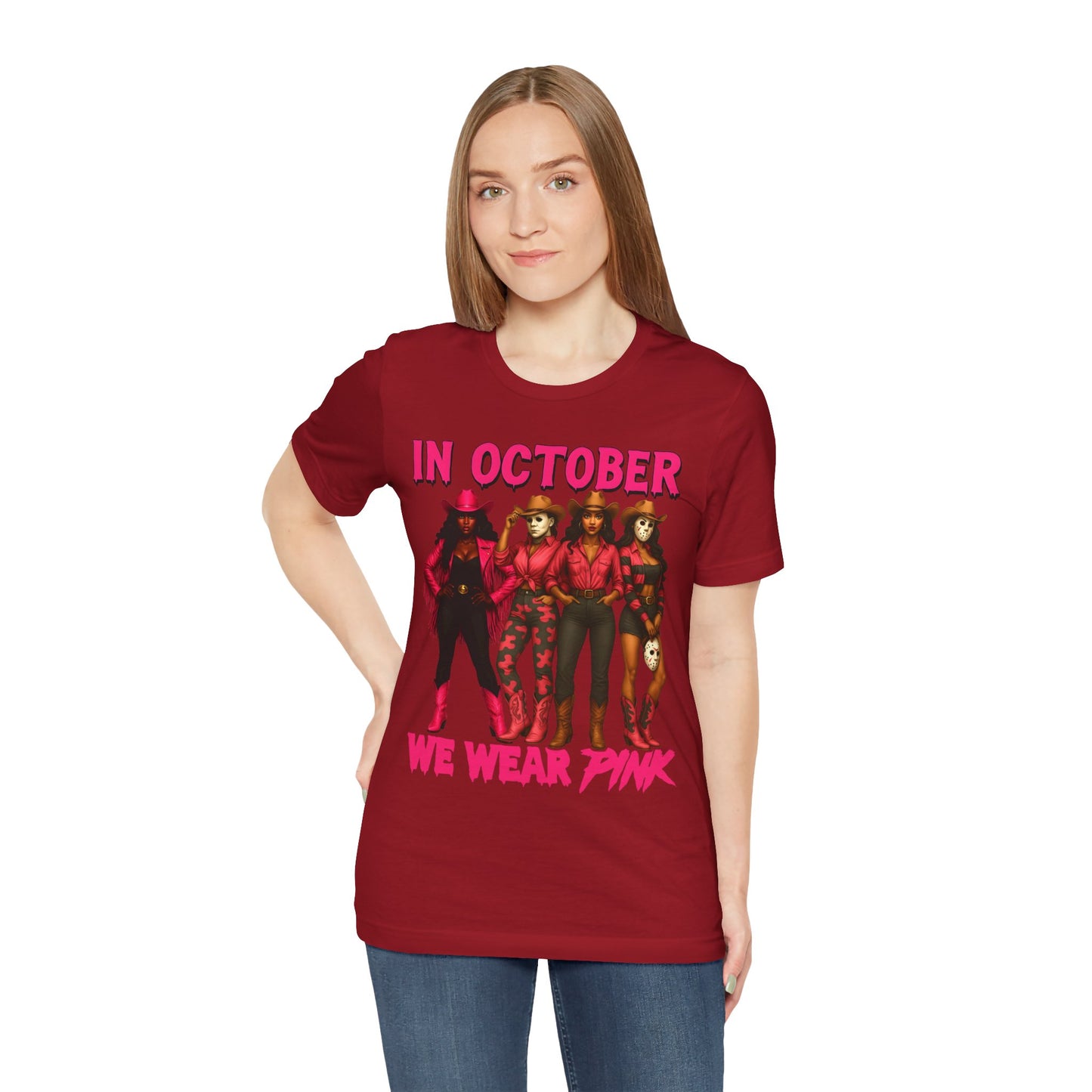 In October We Wear Pink Shirt – Western Cowgirl Squad Halloween Awareness Tee