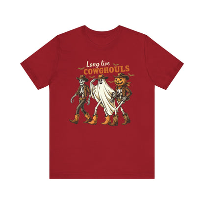 Long Live Cowghouls Shirt Western Halloween Skeleton Ghost Pumpkin Tee, Spooky Cowgirl Fall Outfit