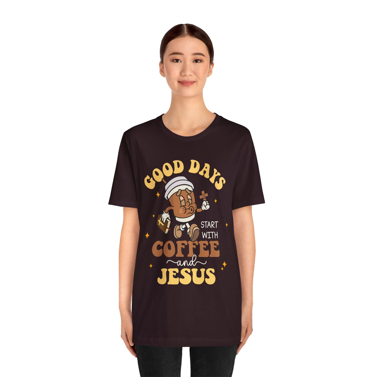 Good Days Start with Coffee & Jesus Shirt – Christian Groovy Prayer Tee