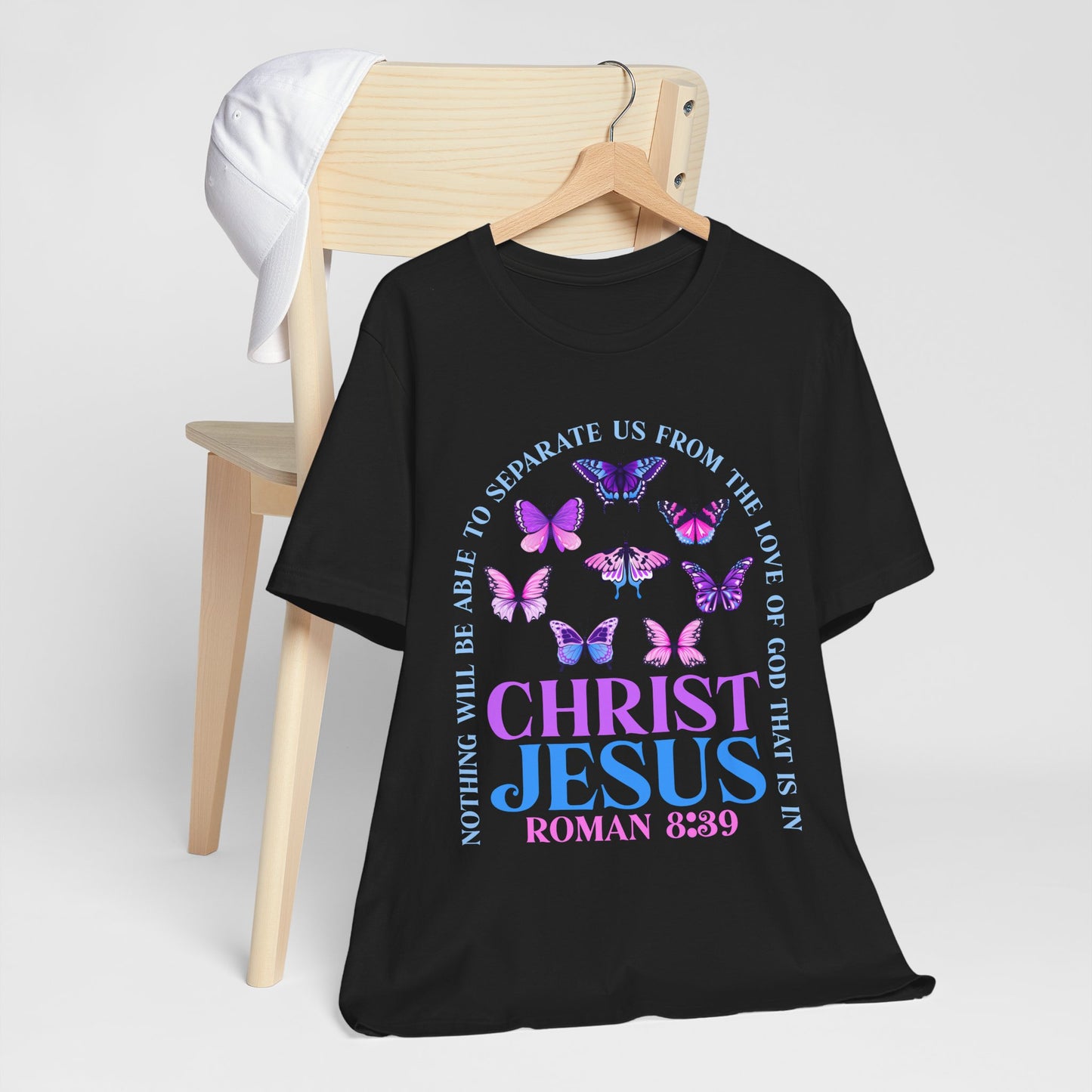 The Love of God in Christ Jesus Shirt – Boho Butterfly Romans 8:39 Faith Tee