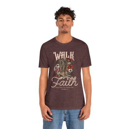 Walk by Faith Shirt – 2 Corinthians 5:7 Christian Jesus Bible Verse Tee