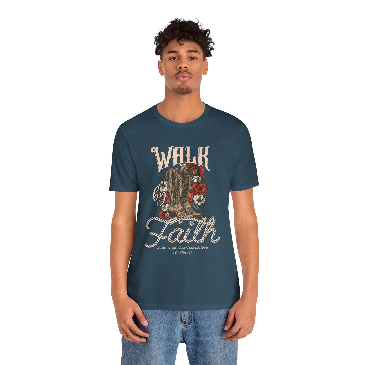 Walk by Faith Shirt – 2 Corinthians 5:7 Christian Jesus Bible Verse Tee