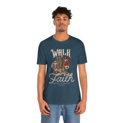 Walk by Faith Shirt – 2 Corinthians 5:7 Christian Jesus Bible Verse Tee