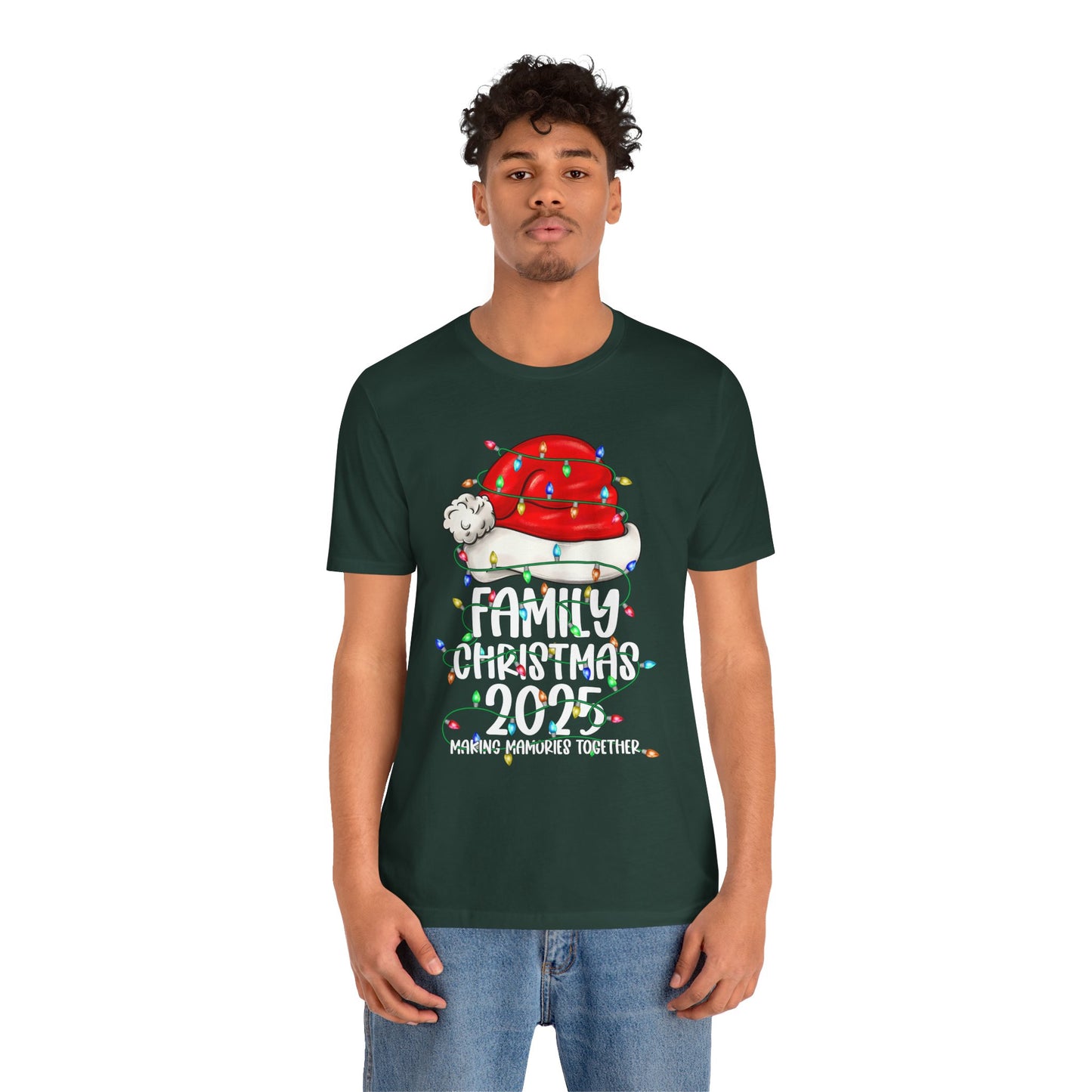 Family Christmas 2025 Shirt – Santa Hat & String Lights Matching Holiday Tee
