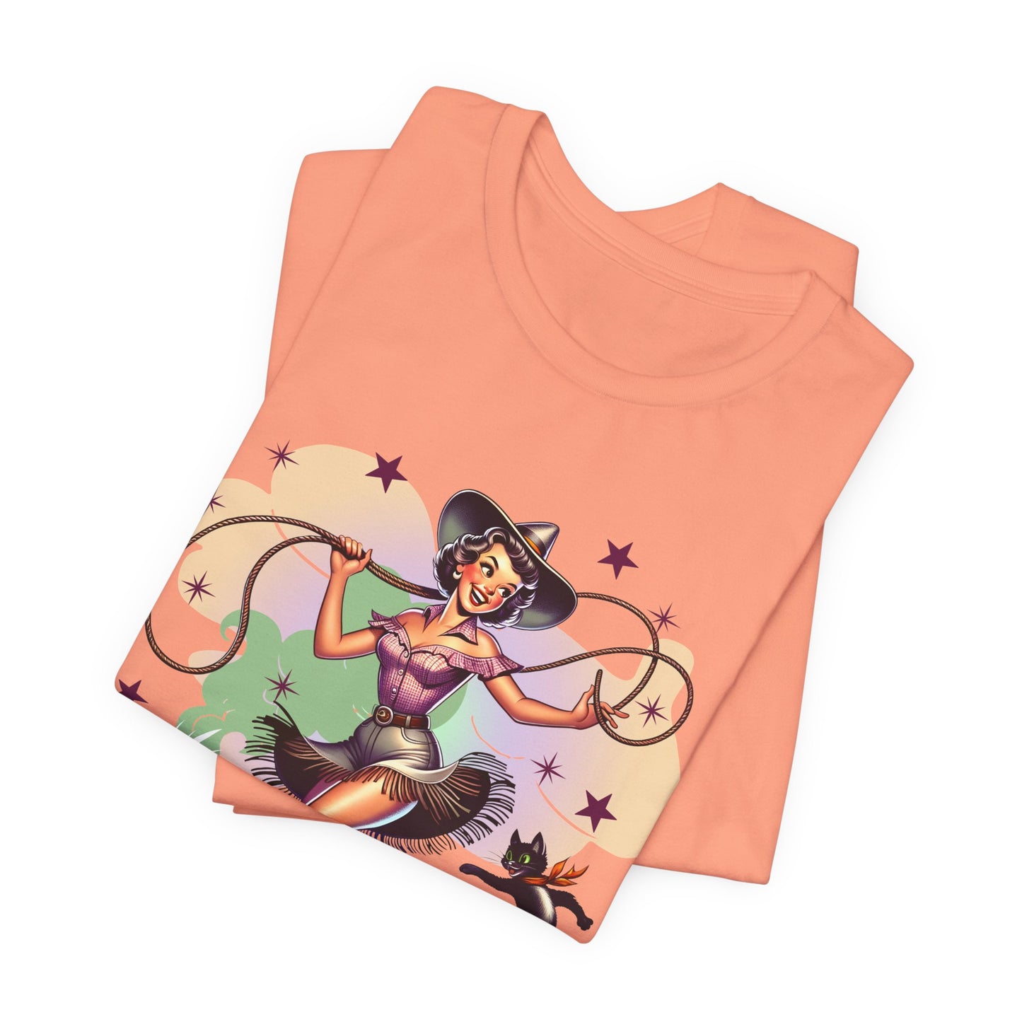 Howdy Witches Cowgirl Halloween Rodeo Western Black Cat T-Shirt