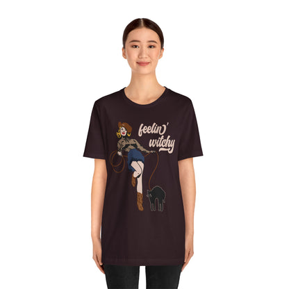 Feeling Witchy Shirt – Vintage Pin-Up Girl & Black Cat Halloween Tee