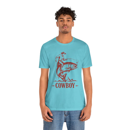 Cowboy Riding a Giant Fish Shirt – Vintage Western Fishing Rodeo Tee